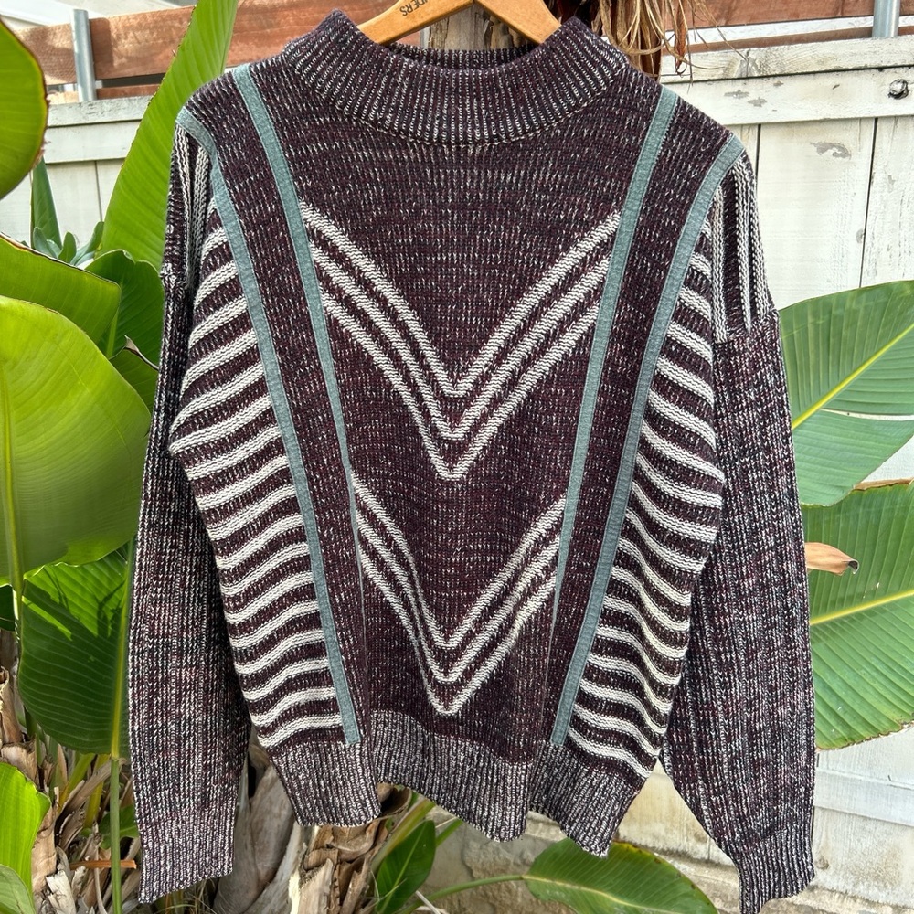 Vintage 80s City Streets Korea Knit Sweater Geometric Stripe Pattern M